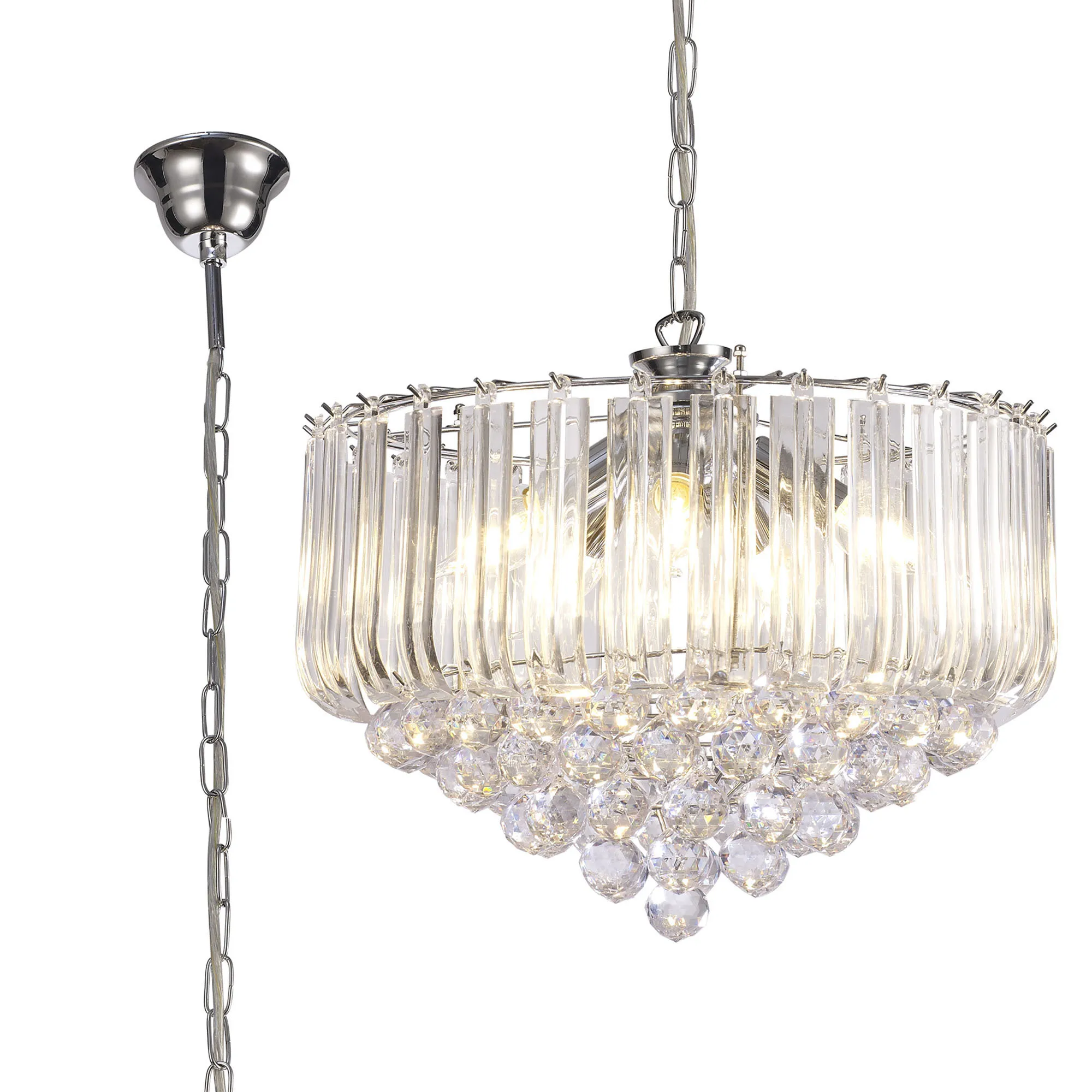 D0420  Lana Pendant 5 Light (Acrylic Drops & Spheres) Polished Chrome